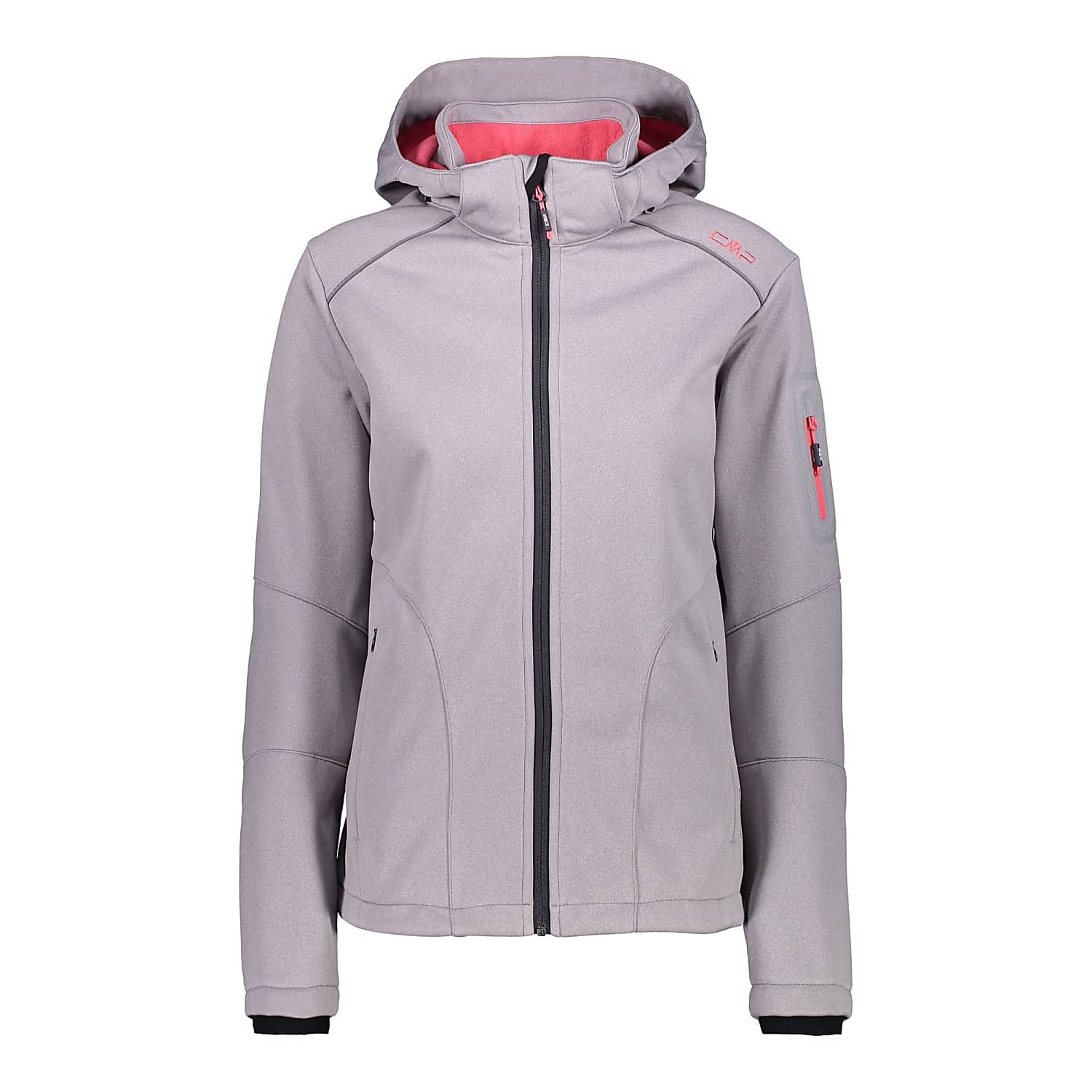 CMP W JACKET ZIP HOOD SOFTSHELL, Argento Mel. - Corallo - Fast and cheap  shipping