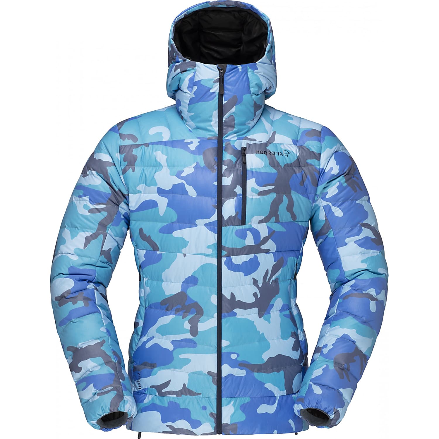 Norrona W Lyngen Gore Tex Infinium Down850 Hood Jacket Blue Camo Versandkostenfrei Ab 60 Www Exxpozed De