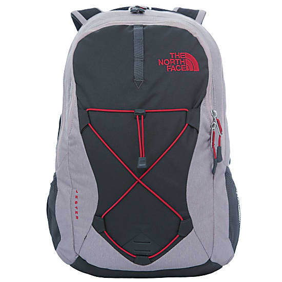 pink and gray north face backpack