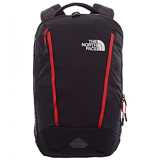 red and black north face backpack