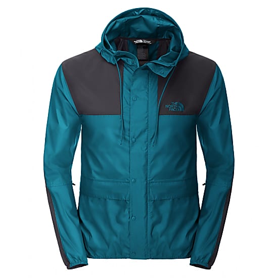 blue and green north face jacket