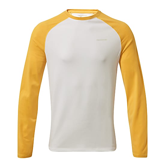 white top with yellow sleeves
