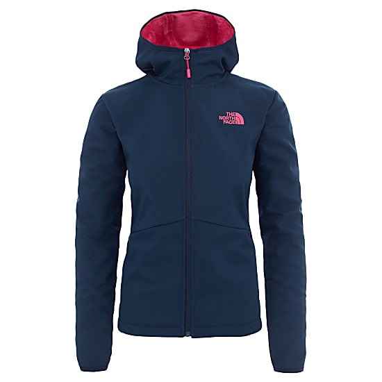 blue and pink north face jacket
