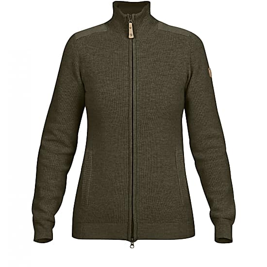 Young lady within space Fjallraven W SORMLAND ZIP CARDIGAN, Dark Olive - Fast and cheap shipping -  www.exxpozed.com