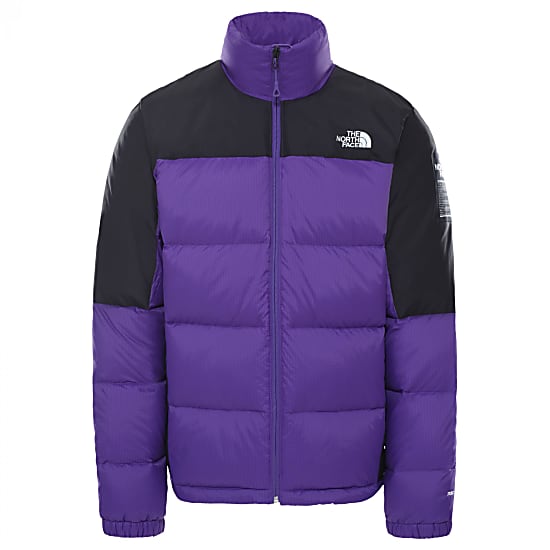 black and purple north face jacket