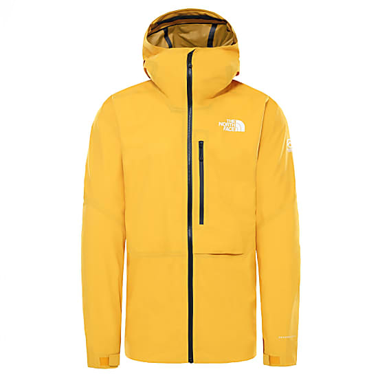 gold and black north face jacket