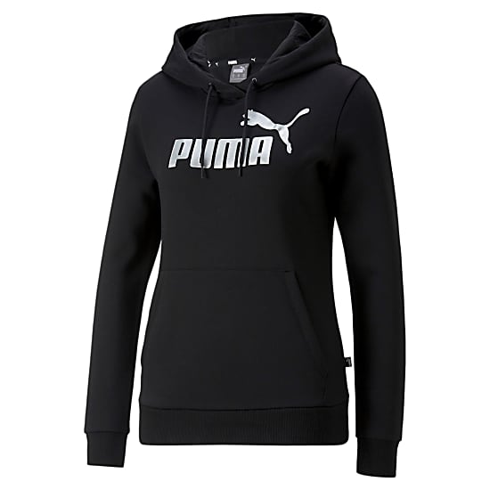 Puma W ESSENTIALS+ METALLIC LOGO HOODIE FL, Puma Black - Silver Metallic