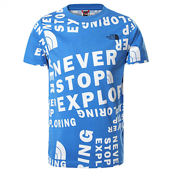 The North Face YOUTH SS SIMPLE DOME TEE, Hero Blue Tagline Toss Print