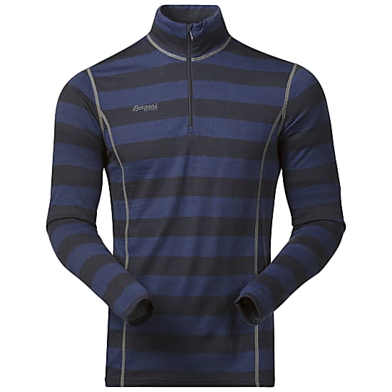 Bergans AKELEIE HALF ZIP, Night Blue Striped - Solid Grey