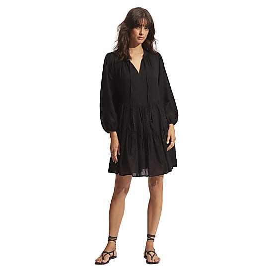 Seafolly W CORSICA EMBROIDERY TIER DRESS, Black