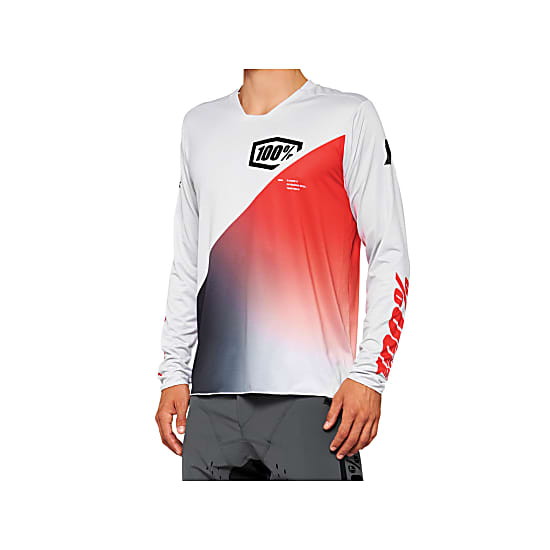 100% M R-CORE X LONG SLEEVE JERSEY, Grey - Racer Red