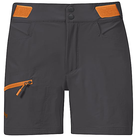 Bergans CECILIE MOUNTAIN SOFTSHELL SHORTS, Solid Dark Grey - Cloudberry Yellow