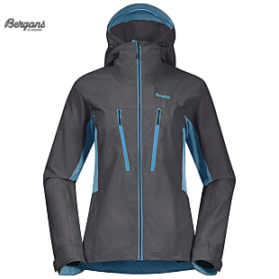 Bergans CECILIE MOUNTAIN SOFTSHELL JACKET, Solid Dark Grey - Clear Ice Blue