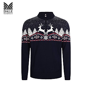 Dale of Norway M DALE CHRISTMAS SWEATER, Navy - Offwhite - Red Rose
