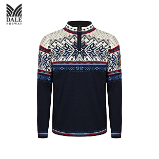 Dale of Norway M VAIL SWEATER, Midnight Navy - Red Rose - Offwhite
