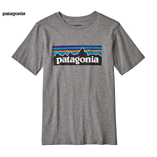 Patagonia BOYS P-6 LOGO ORGANIC T-SHIRT, Gravel Heather - White