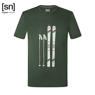 Super.Natural M SKIING GEAR TEE, Deep Forest - Feather Grey - Aurora Red
