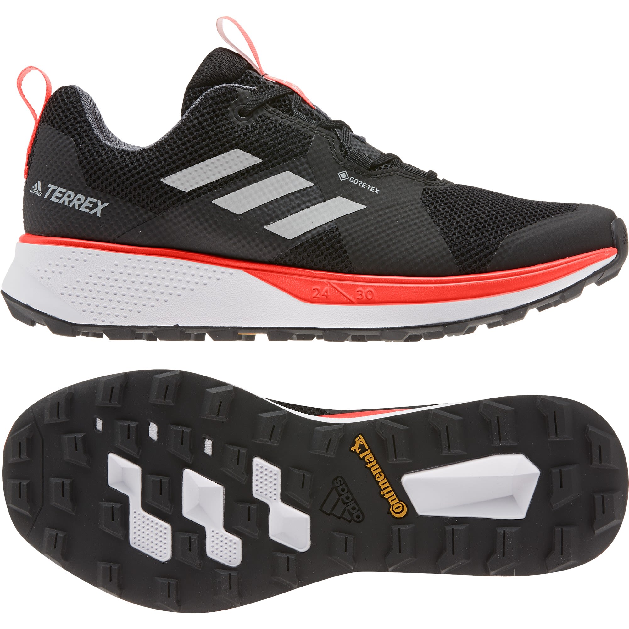 adidas TERREX Wasserdichte komfortable Herren GoreTex® Trailrunning Schuhe Core Black - Grey Two - Solar Red