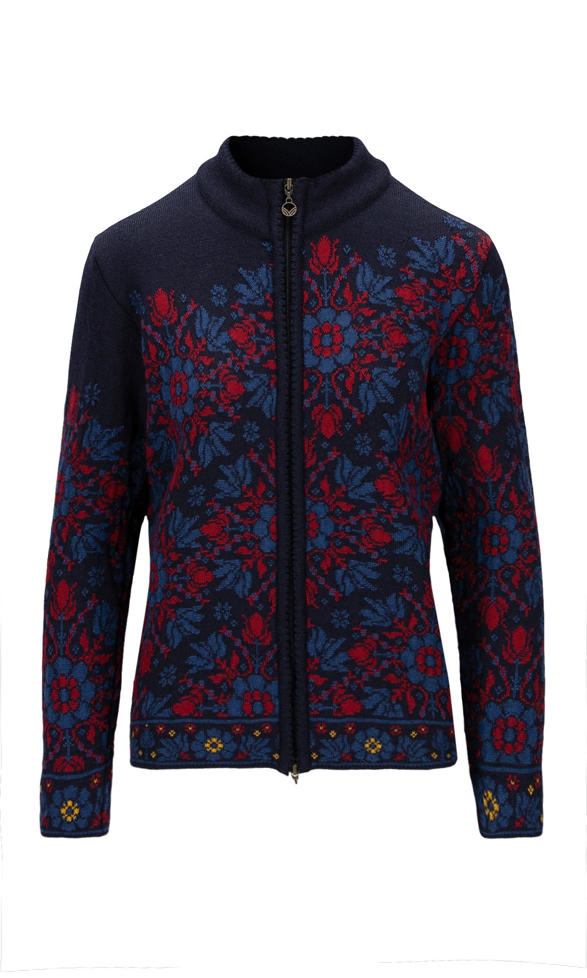 Dale of Norway Warme traditionelle Damen Woll Jacke Navy - Indigo - Red Rose
