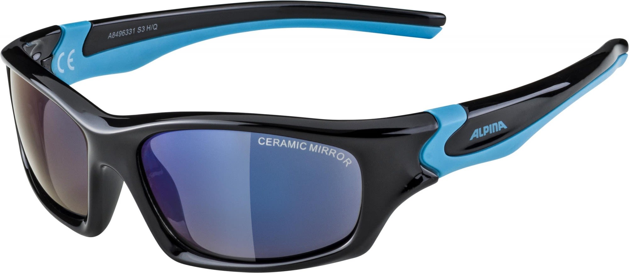 Alpina Robuste komfortable Jugend Sonnenbrille Black - Cyan - Blue Mirror