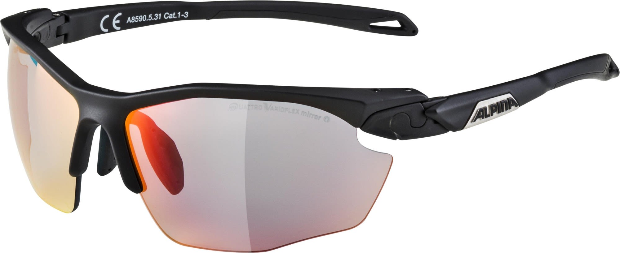 Alpina Vielseitige hochwertige Sportbrille Black Matt - Rainbow Mirror