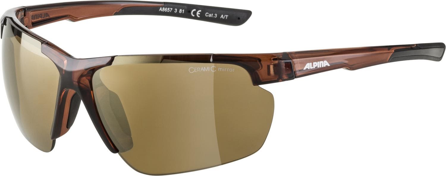 Alpina Schmale vielseitige Sportbrille Brown Transparent Matt - Gold Mirror