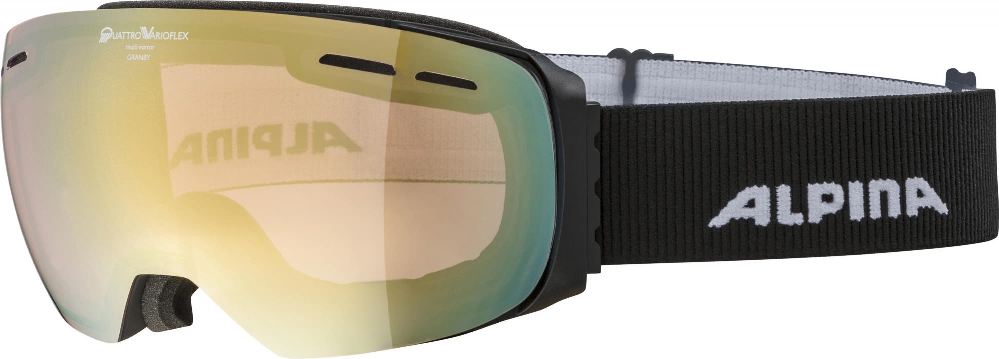 Alpina Rahmenlose selbsttönende Skibrille Black Matt - Mirror Gold