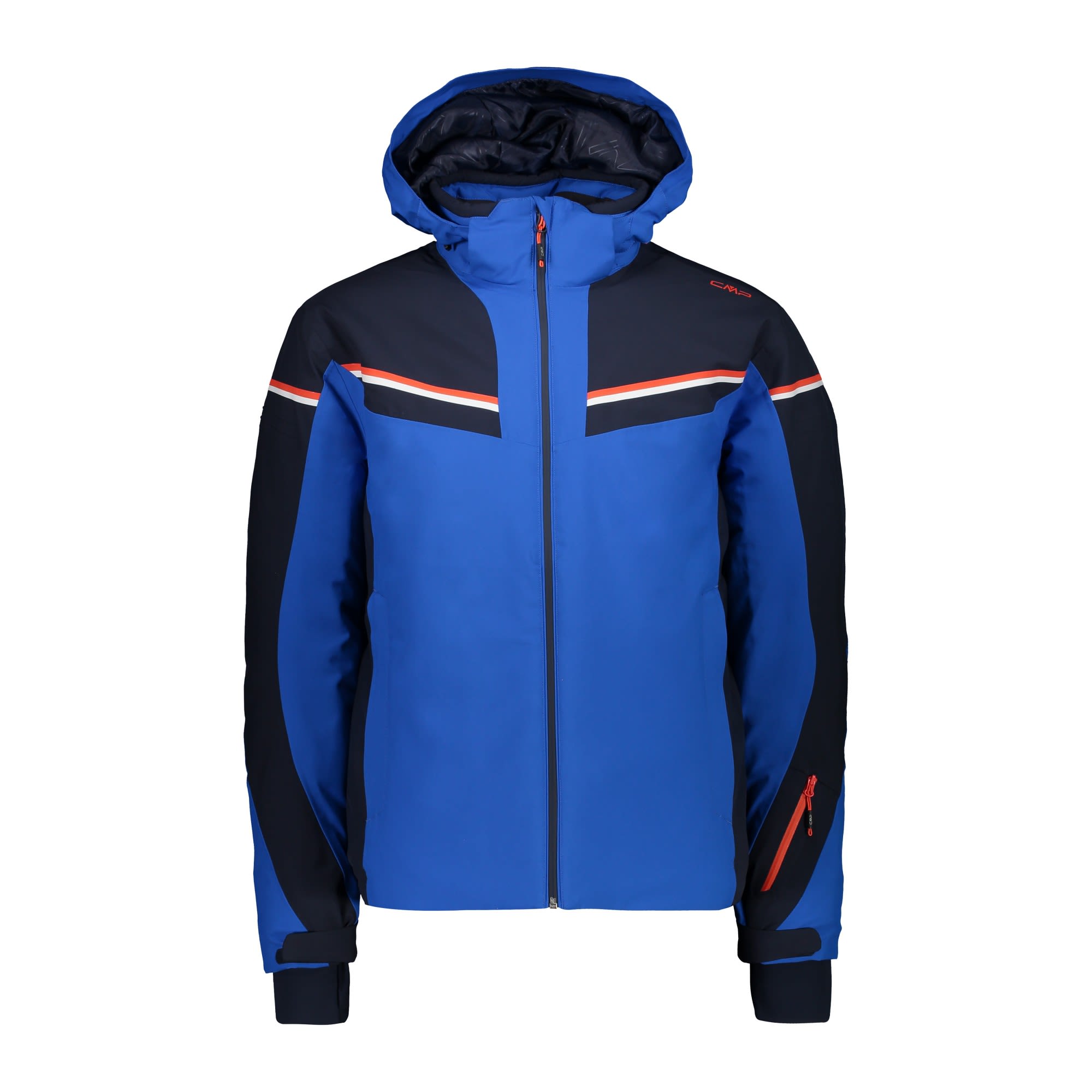 Cmp M Jacket Zip Hood Stripes Blau / Schwarz | Größe 58 | Herren Regenjacke