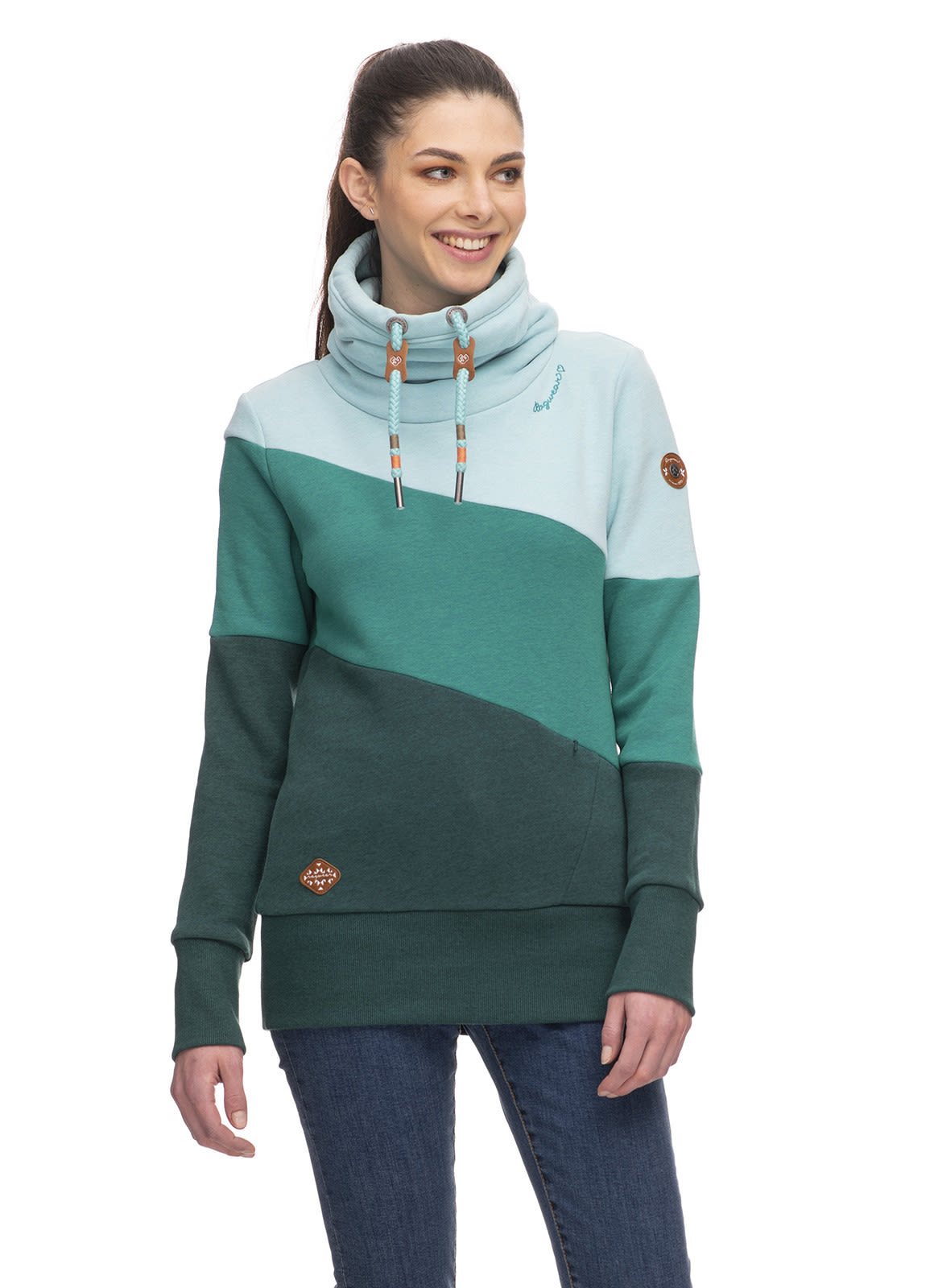 Ragwear W Rumika Colorblock / Grün | Größe S | Damen Sweater