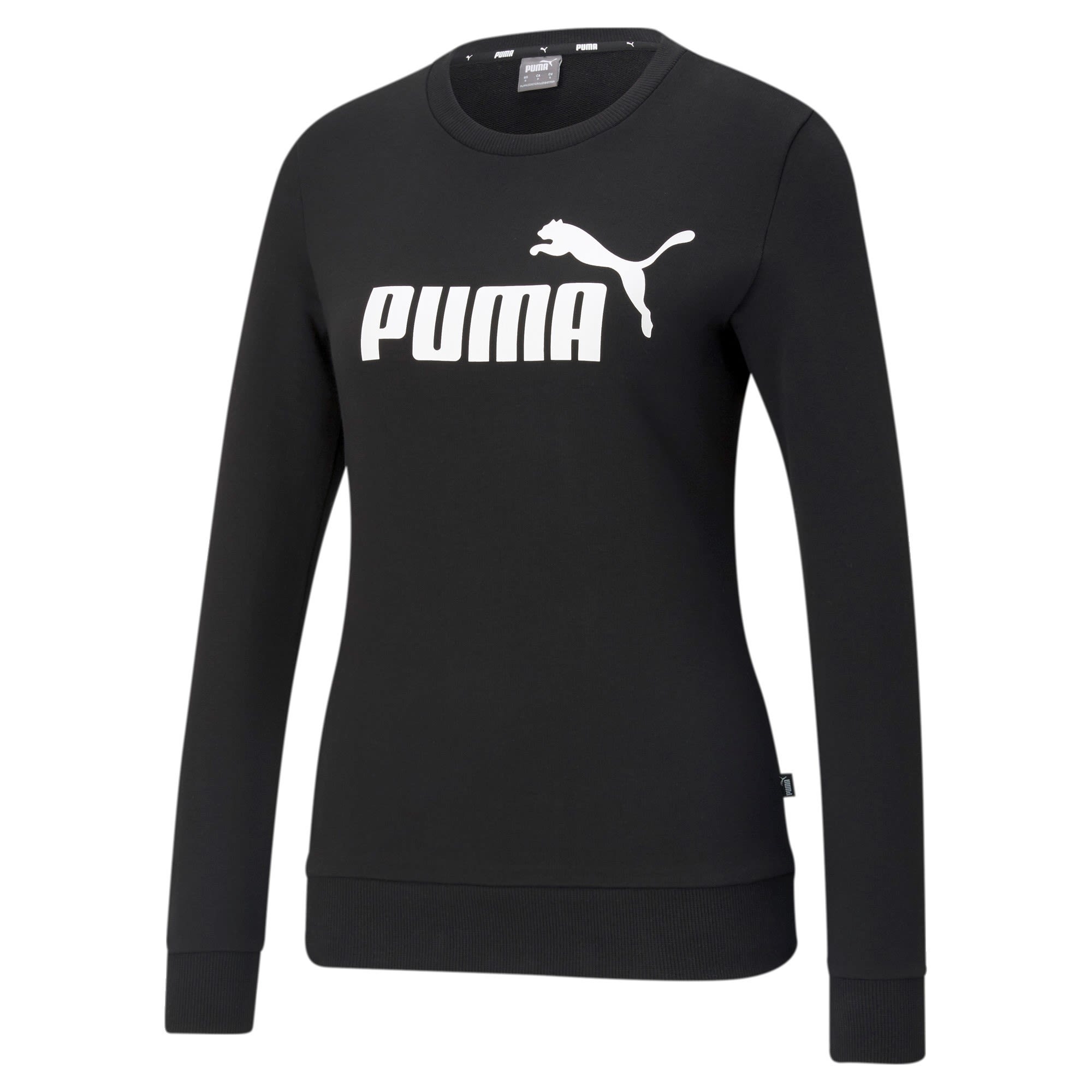 Puma W Essentials Logo Crew Schwarz | Größe XS | Damen Langarm-Shirt